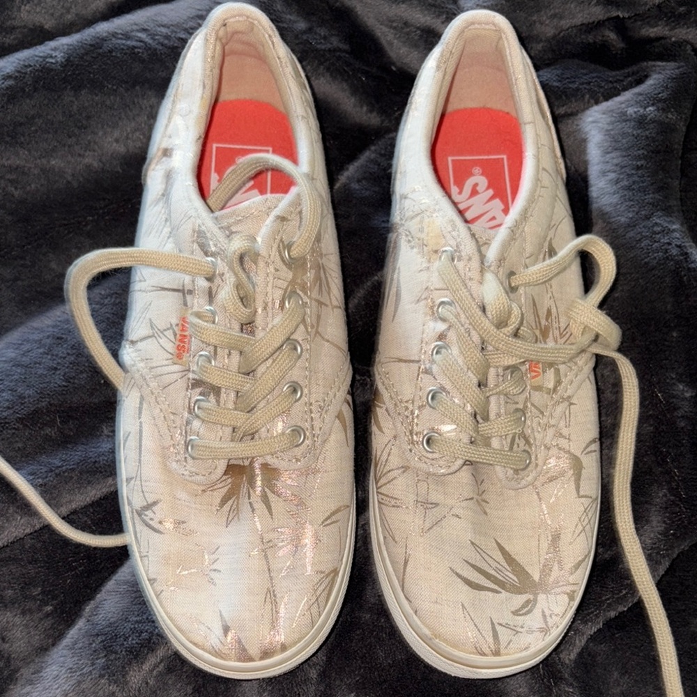 Vans Cream Botanical Print Sneakers Low-Top Casual